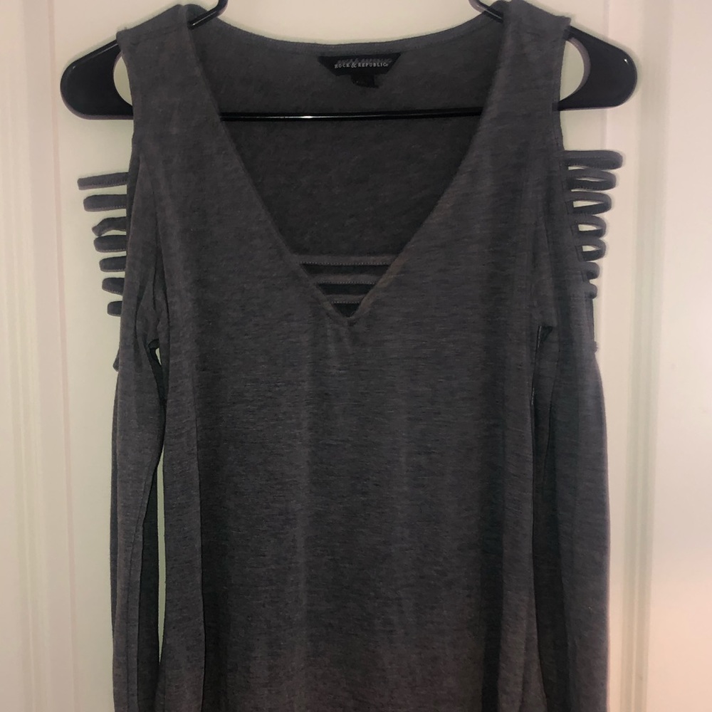 Grey Long Sleeve Cold Shoulder
